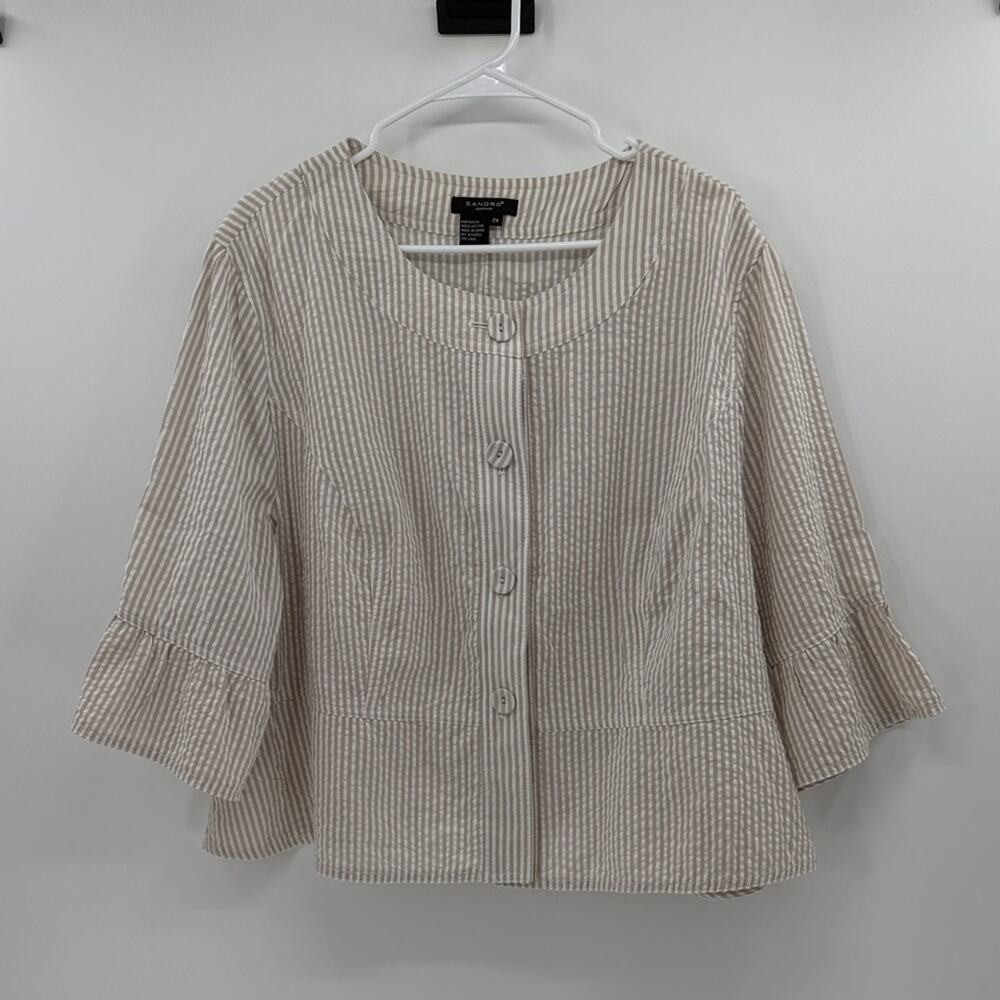 Sandro Sportswear Lightweight Seersucker Stripe Blazer - Tan/White - 2X